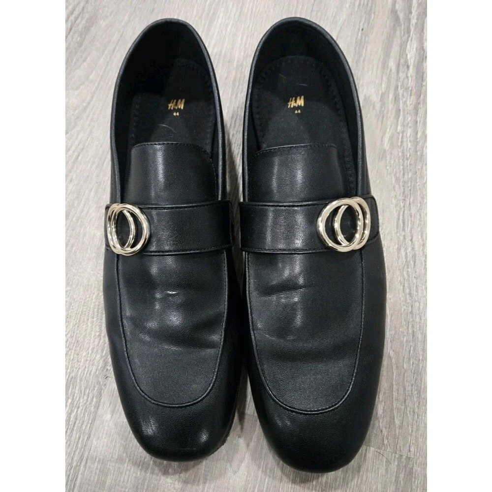 H&M black buckle-detail loafers Faux Leather Mens Size 10.5